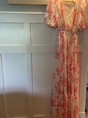 Flying Tomato Cutout Waist Maxi Dress with Pink Floral Print